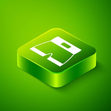 Isometric Boks kısa simgesi yeşil arkaplanda izole edildi. Yeşil kare düğmesi. Vektör