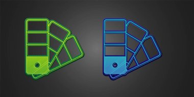 Siyah arkaplanda yeşil ve mavi renk palet rehberi simgesi izole edildi. Vektör