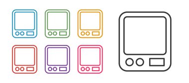 Elektronik kahve pulu simgesini beyaz arkaplanda izole et. Ağırlık ölçüm aletleri. Simgeleri renklendirin. Vektör