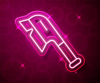 Temizlik simgesi için parlayan neon hattı fırçası kırmızı arkaplanda izole edildi. Temizlik hizmeti konsepti. Vektör