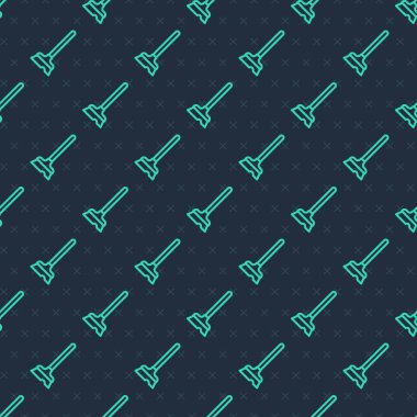 Yeşil çizgi paspas simgesi mavi arkaplanda pürüzsüz desen izole etti. Temizlik hizmeti konsepti. Vektör