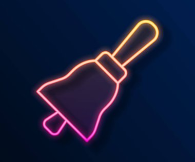 Parlayan neon hattı zil simgesi siyah arkaplanda izole edildi. Alarm sembolü, servis zili, el zili işareti, uyarı sembolü. Vektör