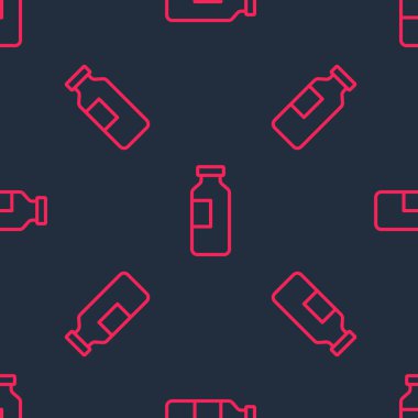 Kırmızı çizgili bir şişe su ikonu siyah arkaplanda izole edilmiş. Soda su içme tabelası. Vektör