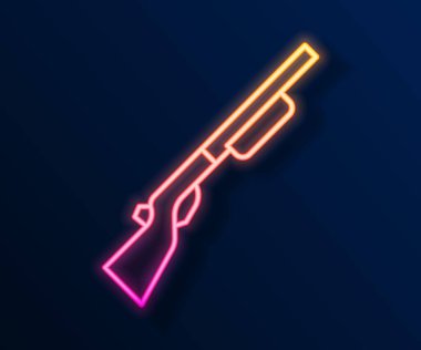 Parlayan neon hattı siyah arka planda izole edilmiş av silahı ikonu. Av tüfeği. Vektör