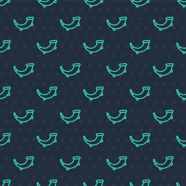 Yeşil çizgi avcı boynuzu ikonu mavi arka planda izole edilmiş pürüzsüz desen. Vektör