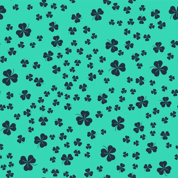 黑色Clover图标在绿色背景上隔离无缝图案 圣帕特里克节快乐B — 图库矢量图片