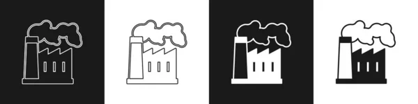 Set Oil Gas Industrial Factory Building Icon Isolated Black White — Vetor de Stock