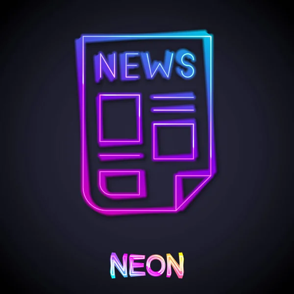 Glowing Neon Line News Icon Isolated Black Background Newspaper Sign — Stock Vector