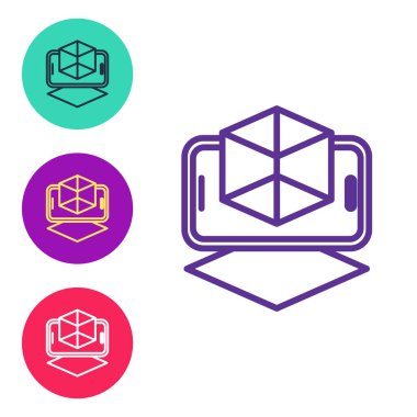 Satır 3d modelleme simgesini beyaz arkaplanda izole et. Artırılmış gerçeklik mi yoksa sanal gerçeklik mi? Simgeleri renklendirin. Vektör