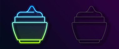 Parlayan neon çizgisi kremi ya da losyon kozmetik tüp ikonu siyah arkaplanda izole edilmiş. Kadınlar için vücut bakım ürünleri. Vektör