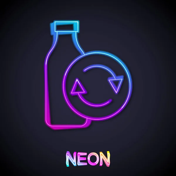 Glödande Neon Line Återvinning Plastflaska Ikon Isolerad Svart Bakgrund Vektor — Stock vektor