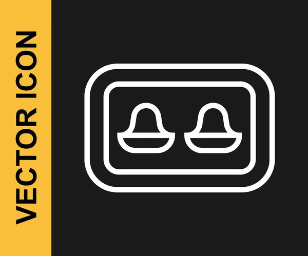 White Line Earplugs Storage Box Icon Isolated Black Background Ear — Stock Vector