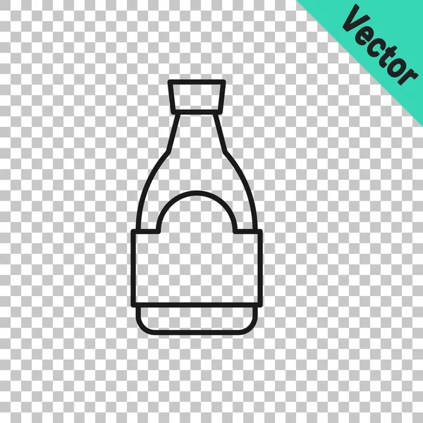 Black Line Soy Sauce Bottle Icon Isolated Transparent Background Vector — Stock Vector