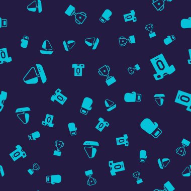 Yat yelkenlisi, futbol forması ve tişört, ödül kupası ve boks eldiveni. Vektör