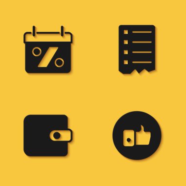 İndirimli yüzde etiketi ayarla, Cüzdan ve Alışveriş Listesi simgesi gibi uzun gölgeli. Vektör