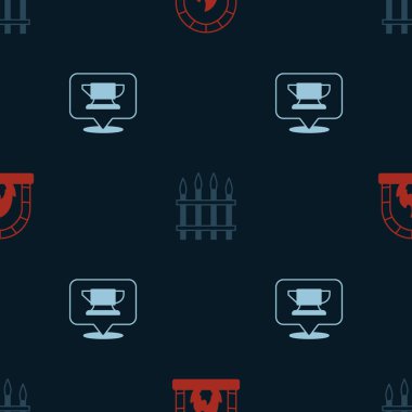 Demirci fırınını, klasik demir çiti ve örs aletini kusursuz desene ayarlayın. Vektör