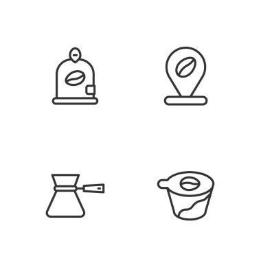 Kahve makinesini, Türk kahvesini, fasülyeleri ve ikonlu mekanı doldur. Vektör