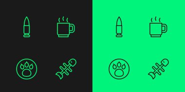 Ölü balık, pati araması, kurşun ve kahve fincanı ikonu. Vektör