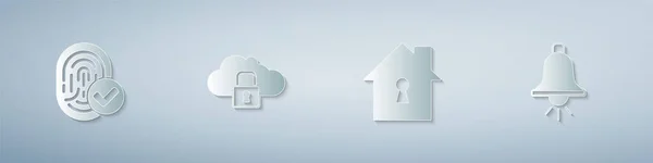 Definir Impressão Digital Bloqueio Computação Nuvem Casa Sob Proteção Toque — Vetor de Stock