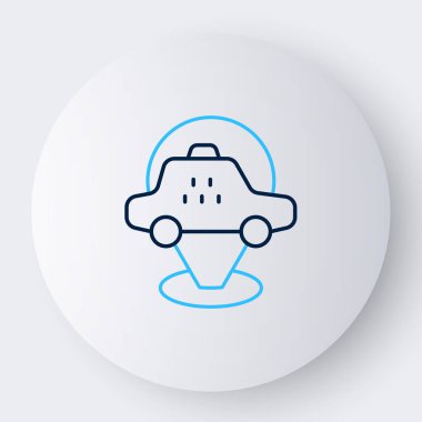 Beyaz arkaplanda izole edilmiş taksi arabası simgesi olan çizgi haritası işaretçisi. Konum sembolü. Renkli taslak konsepti. Vektör