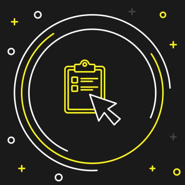 Satır Çevrimiçi Sınav, Test, İnceleme veya Kontrol Listesi simgesi siyah arkaplanda izole edildi. Sınav listesi. E-eğitim konsepti. Renkli taslak konsepti. Vektör