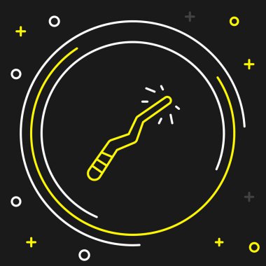 Çizgi Sihirli değnek simgesi siyah arkaplanda izole edildi. Yıldız şeklinde sihirli aksesuar. Sihirli güç. Mutlu Cadılar Bayramı Partisi. Renkli taslak konsepti. Vektör