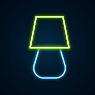 Parlayan neon çizgisi masa lambası simgesi siyah arkaplanda izole edildi. Renkli taslak konsepti. Vektör