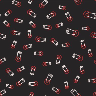 Line Zipper icon isolated seamless pattern on black background.  Vector