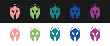 Ortaçağ demir miğferini siyah ve beyaz arka planda izole edilmiş kafa koruma ikonu olarak ayarla. Şövalye miğferi Vektör