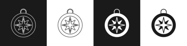 Ställ Kompass Ikon Isolerad Svart Och Vit Bakgrund Windrose Navigeringssymbol — Stock vektor