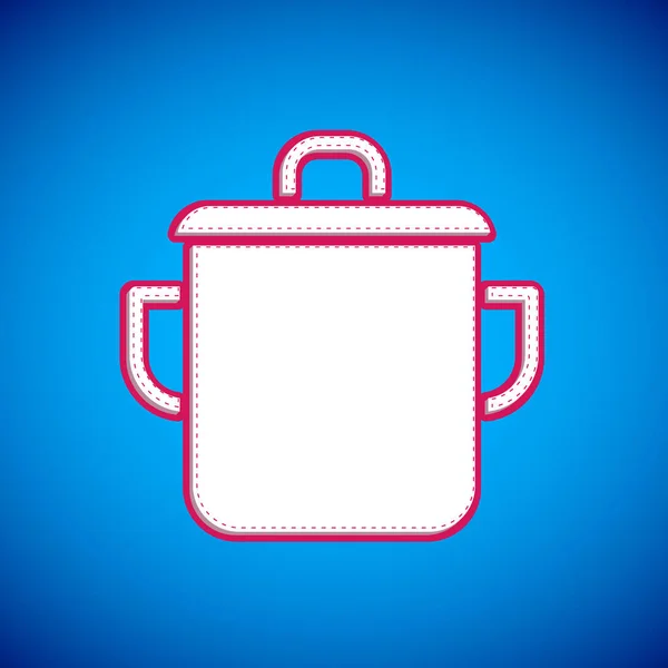 White Cooking Pot Icon Isolated Blue Background Boil Stew Food — Stock Vector