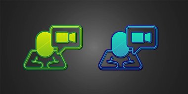 Siyah arkaplanda yeşil ve mavi görüntülü sohbet ikonu izole edildi. Çevrimiçi iş görüşmesi formu. Uzak proje yönetimi. Vektör