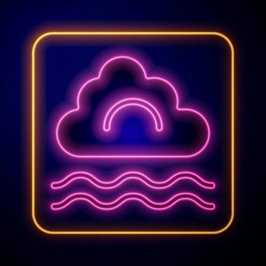 Parlayan neon sisi ve bulut simgesi siyah arkaplanda izole edildi. Vektör