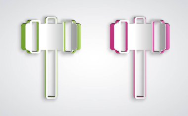 Kağıt kesiği Balyoz simgesi gri arkaplanda izole edilmiş. Kağıt sanatı tarzı. Vektör