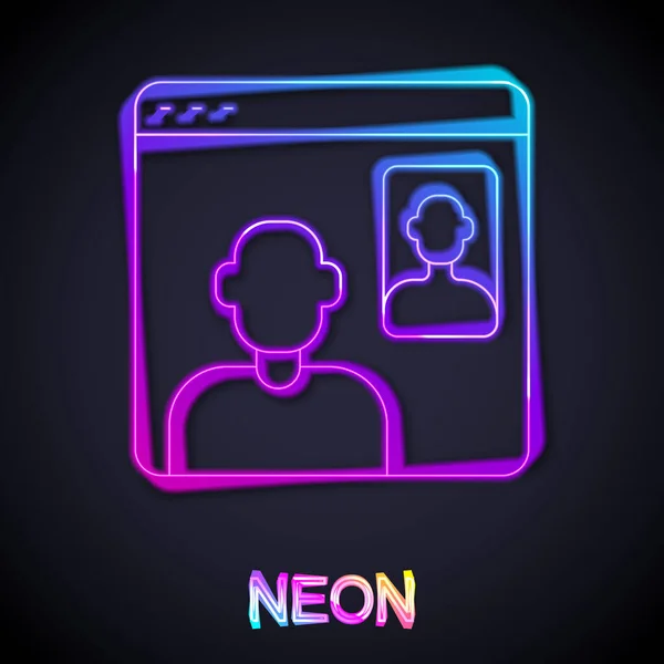 Gloeiende Neon Lijn Video Chat Conferentie Pictogram Geïsoleerd Zwarte Achtergrond — Stockvector