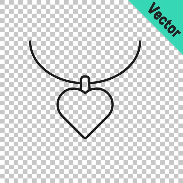 Black Line Necklace Heart Shaped Pendant Icon Isolated Transparent Background — Stock Vector