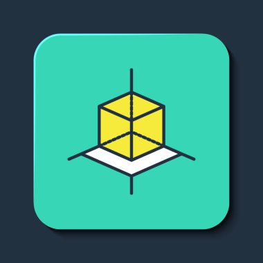 Doldurulmuş 3d model simgesi mavi arkaplanda izole edildi. Artırılmış gerçeklik mi yoksa sanal gerçeklik mi? Turkuaz kare düğme. Vektör