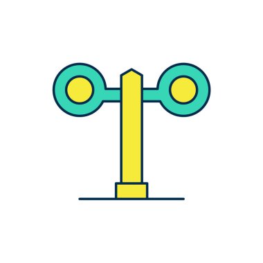 Doldurulmuş ana hatlı tren trafik ışığı simgesi beyaz arkaplanda izole edildi. Trenlerin hareketlerini düzenlemek için demiryolu için trafik ışıkları. Vektör