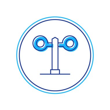 Doldurulmuş ana hatlı tren trafik ışığı simgesi beyaz arkaplanda izole edildi. Trenlerin hareketlerini düzenlemek için demiryolu için trafik ışıkları. Vektör