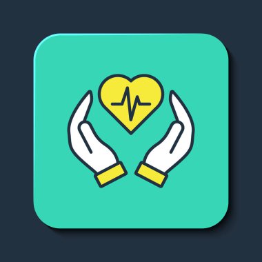 Filled outline Life insurance icon isolated on blue background. Security, safety, protection, protect concept. Turquoise square button. Vector