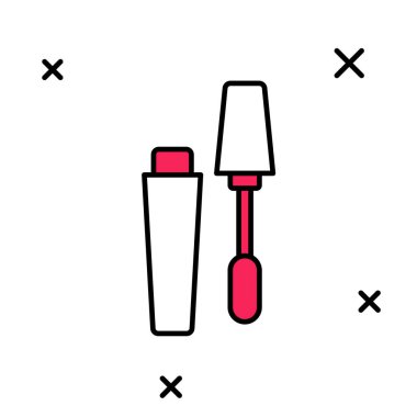 Doldurulmuş ana hatlı Mascara fırça simgesi beyaz arkaplanda izole edildi. Vektör