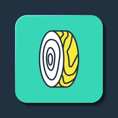 Doldurulmuş ağaç halkaları simgesi mavi arkaplanda izole edildi. Ahşap kesit. Turkuaz kare düğme. Vektör