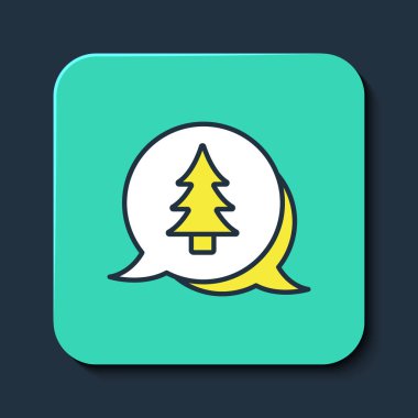 Doldurulmuş ağaç simgesi mavi arkaplanda izole edildi. Orman sembolü. Turkuaz kare düğme. Vektör