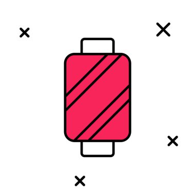 Beyaz arkaplanda izole edilmiş makara simgesi üzerindeki ana hatlı dikiş ipliği. İplik makarası. İplik kutusu. Vektör