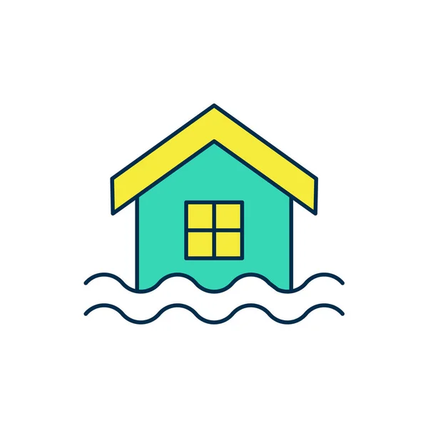 Gevulde omtrek Huis vloed pictogram geïsoleerd op witte achtergrond. Huisoverstroming onder water. Verzekeringsconcept. Beveiliging, veiligheid, bescherming, bescherming concept. Vector — Stockvector
