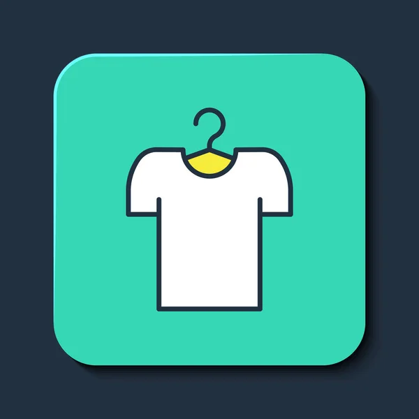 Filled outline T-shirt on hanger icon isolated on blue background. Turquoise square button. Vector — Stock Vector
