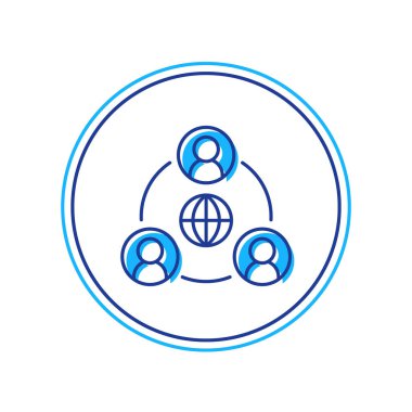 Doldurulmuş ana hat Buluşma simgesi beyaz arkaplanda izole edildi. İş ekibi toplantısı, tartışma konsepti, analiz, içerik stratejisi. Sunum konferansı. Vektör