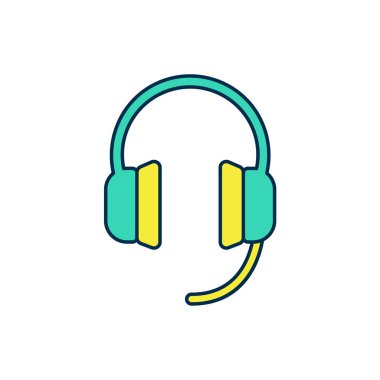 Doldurulmuş dış hat kulaklık simgesi beyaz arkaplanda izole edildi. Kulaklıklar. Müzik, hizmet, iletişim ve operatör konsepti. Vektör
