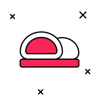 Doldurulmuş ana hatlı suşi simgesi beyaz arkaplanda izole edildi. Geleneksel Japon yemekleri. Vektör