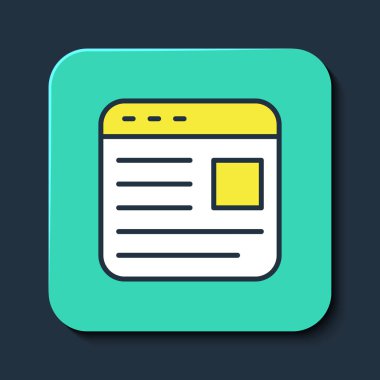 Doldurulmuş ana hat reklam simgesi mavi arkaplanda izole edildi. Pazarlama ve tanıtım süreci kavramı. İlgili reklamlar. Sosyal medya reklamcılığı. Turkuaz kare düğme. Vektör